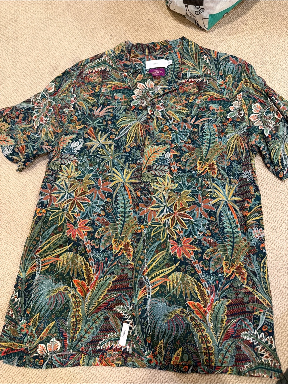 Onia Green Multicolor Tropical Botanical Short-Sleeve Button-Down Shirt